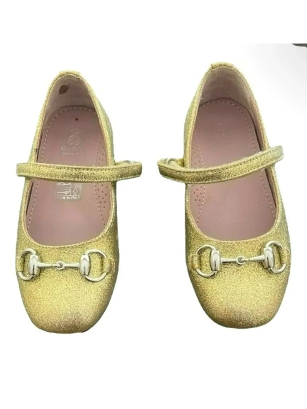 Gucci shoes Kids Glitter Gold Ballet Mary Jane Flats Size 24 US 8